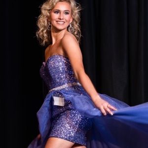 Purple fitted dress with wrap around skirt!